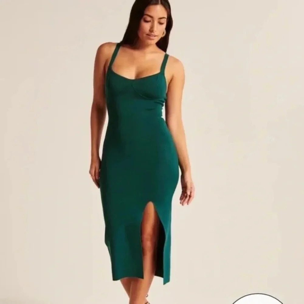 Abercrombie & Fitch Women's emerald green Corset Midi Sweater knit Dress Size  M